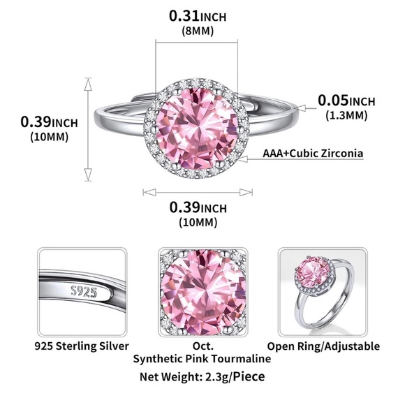 BEAUTIFUL STERLING SILVER RING WITH ROUND TOURMALINE STONE! ADJUSTS SIZES 6-11 - Picture 5 of 13